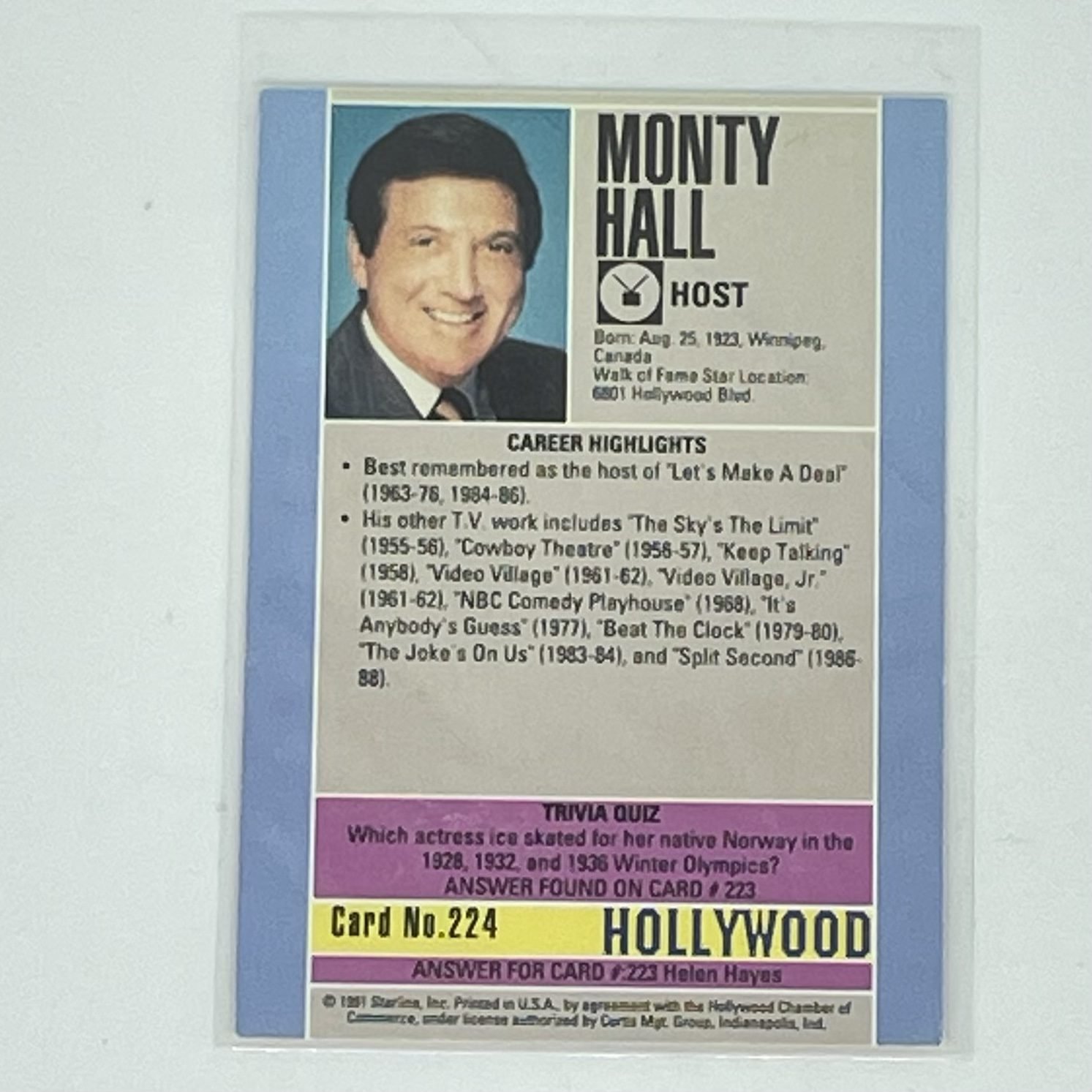 Monty Hall autographed trading card - Image 2
