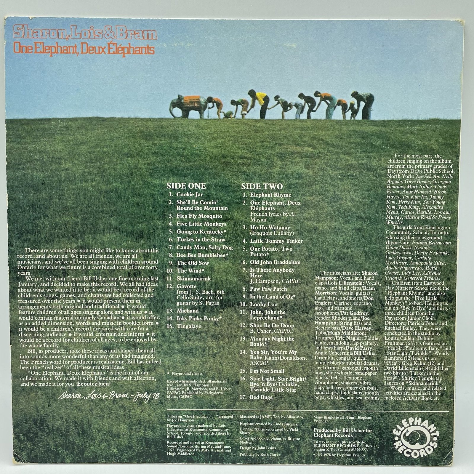 Sharon, Lois and Bram - One Elephant, Deux Elephants 1978 LP - Image 2