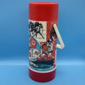 Aladdin Large 11” Widemouth Thermos with Canadian Sports Theme 1970s