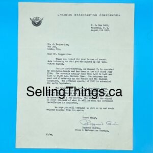 CBC/Radio-Canada TV QSL Letter From 1952