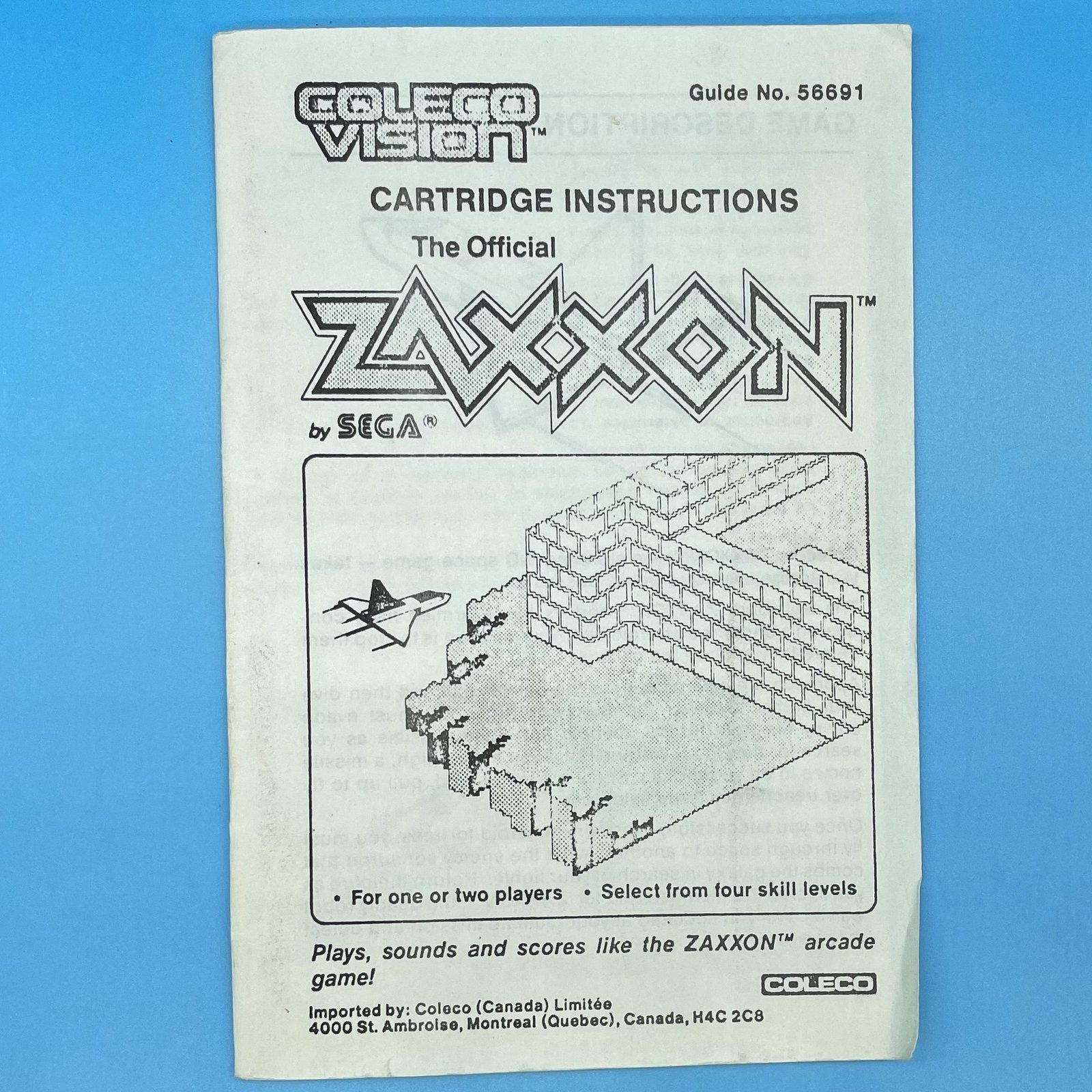 Colecovision Zaxxon Game Manual 1982 Canadian English/French